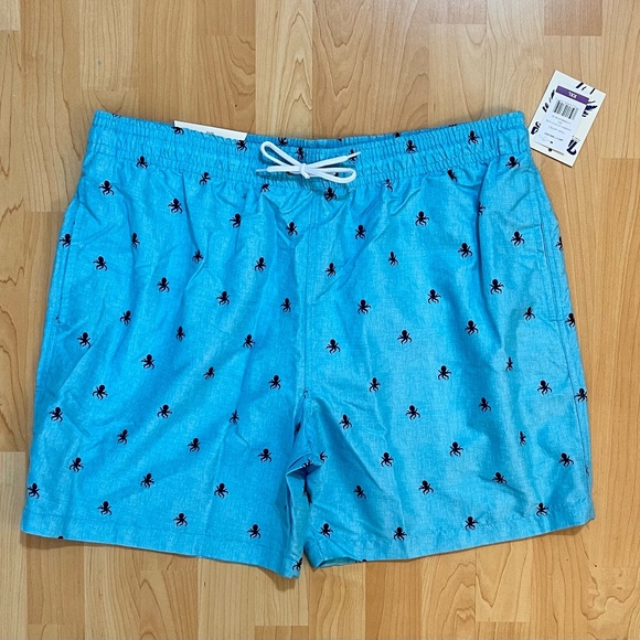 NWT Saks Fifth Ave Trunks Mens Swim Shorts XXL Octopus Drawstring Pockets Travel